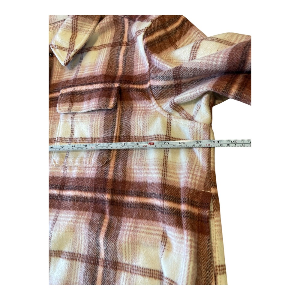 Old Navy Womens 2XL Plaid Flannel Shirt Jacket Shacket Button Up Pink Cream - Picture 3 of 7